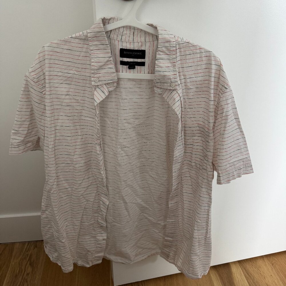 Banana Republic Slim Fit Striped Short Sleeve Shirt (Size L)